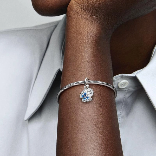 Blauer Schmetterling & Spruch Doppelter Charm-Anhänger von PANDORA, Schneller Versand - Nordicspectra.de