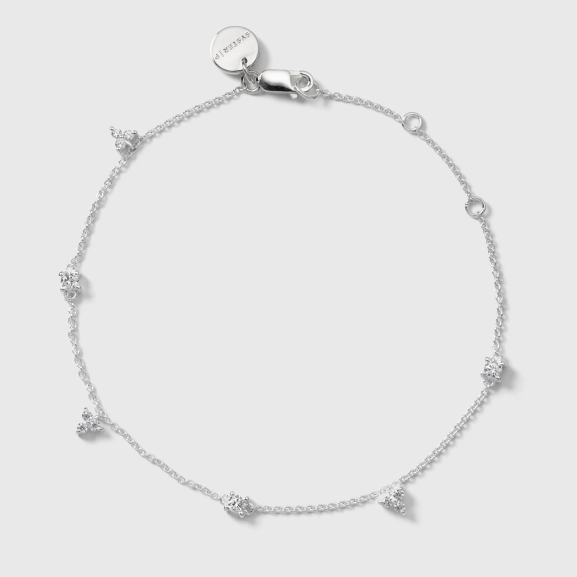 Sheer Doria & Celestia Layering Silver: två eleganta silverarmband med rena linjer och diskreta cubic zirconia-stenar.