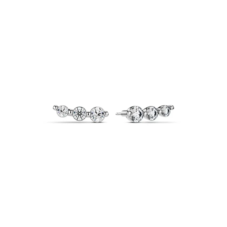 Tiara Piccolo Earrings i 14K vitguld med tre gnistrande syntetiska diamanter