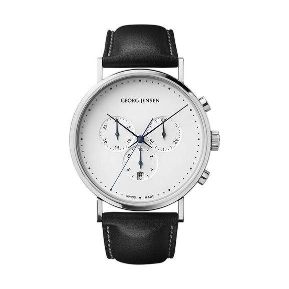 Koppel 41 mm - Kronograf - Vit urtavla/Svart läderarmband - Georg Jensen klockor - Snabb frakt & paketinslagning - Nordicspectra.se