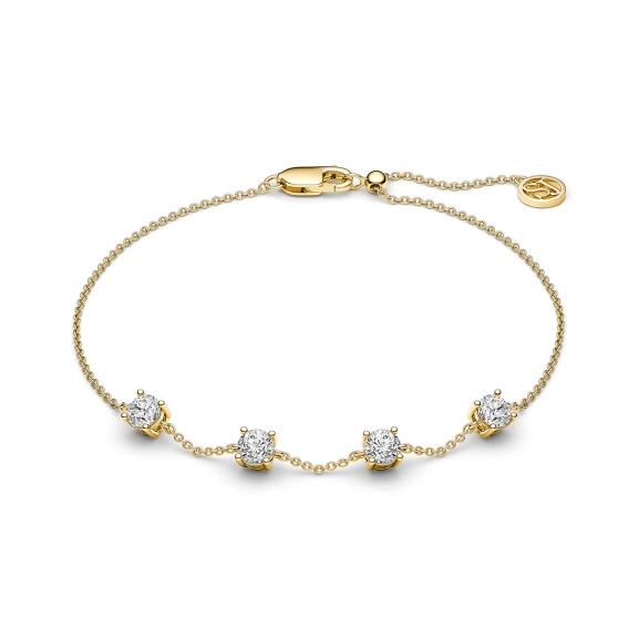 Princess Quattro Armband aus 18-karätig vergoldetem Silber mit vier runden Zirkonia-Steinen an einer dünnen goldfarbenen Kette