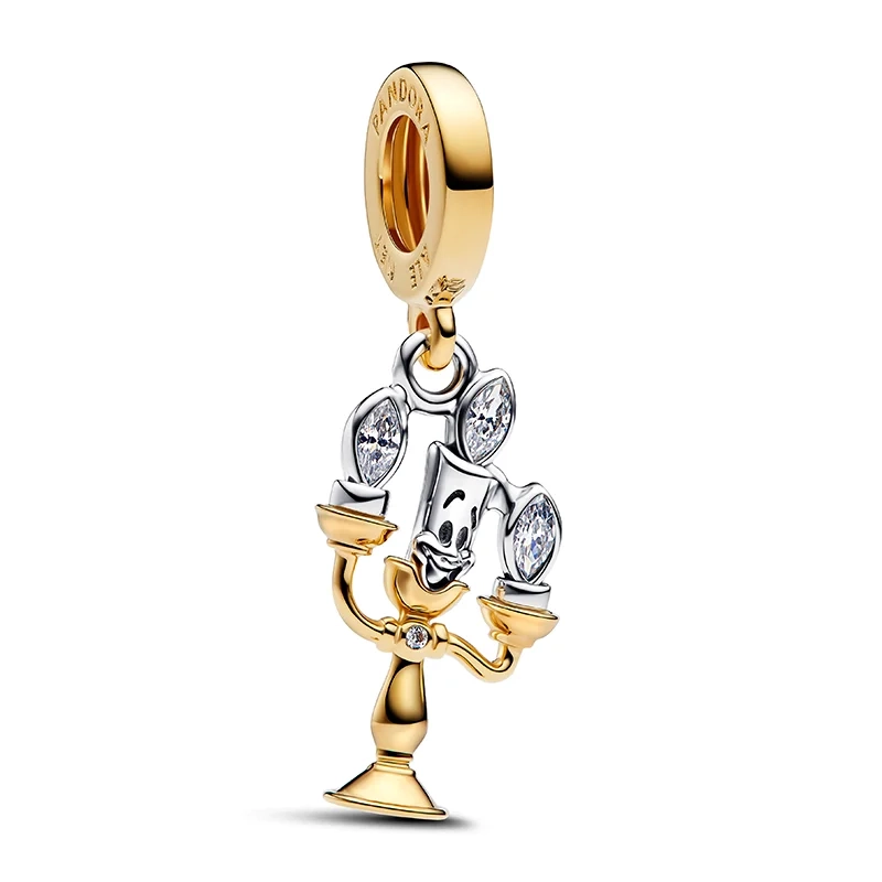 PANDORA Disney Lumiere Sterling Silver And 14K Gold-Plated Dangle With Clear Cubic Zirconia armband dam – bild 3