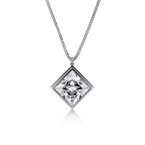 Halsband i glänsande rostfritt stål med cubic zirconia