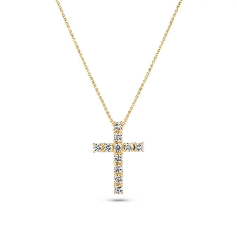 Alba Croce Necklace i 14K guld med ett gnistrande kors och syntetiska diamanter