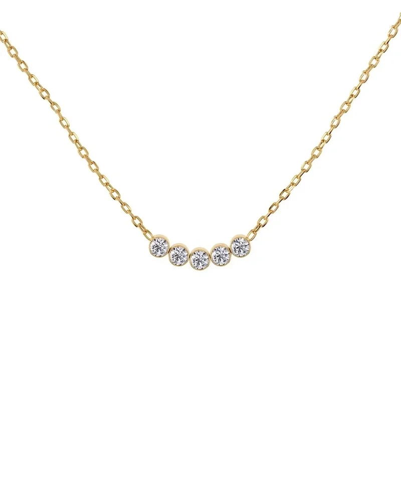 Halsband i 14K guldplätering med fem cubic zirconia-stenar på en justerbar ankarkedja