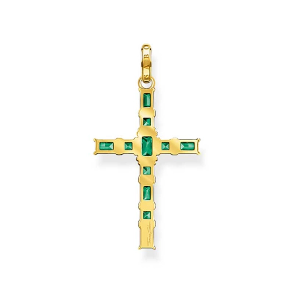 Anhänger Kreuz mit grünen Steinen vergoldet von Thomas Sabo, Schneller Versand - Nordicspectra.de