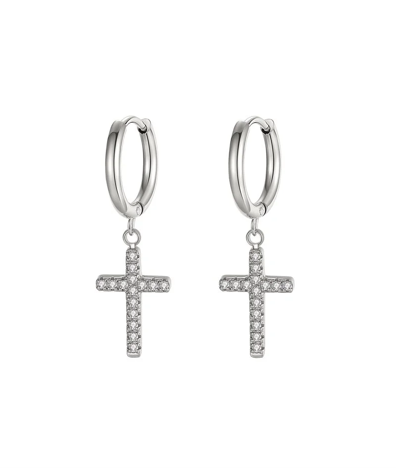 Astrid & Agnes - CROSS Crystal Hoops Stål