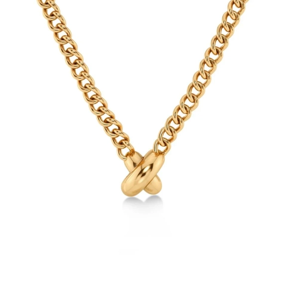 Halsband i 14K guldplätering med robust kedja och en elegant X-detalj i centrum