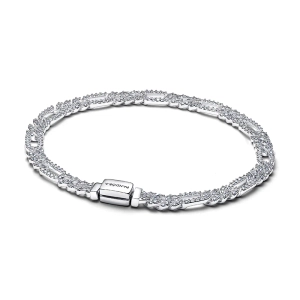 Kettenarmband aus Sterlingsilber mit ovalen Gliedern und prächtigen Steinen aus der Pandora Timeless-Kollektion.