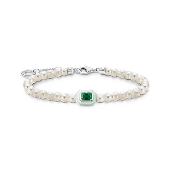 Armband mit weißen Perlen und grünem Stein von Thomas Sabo, Schneller Versand - Nordicspectra.de