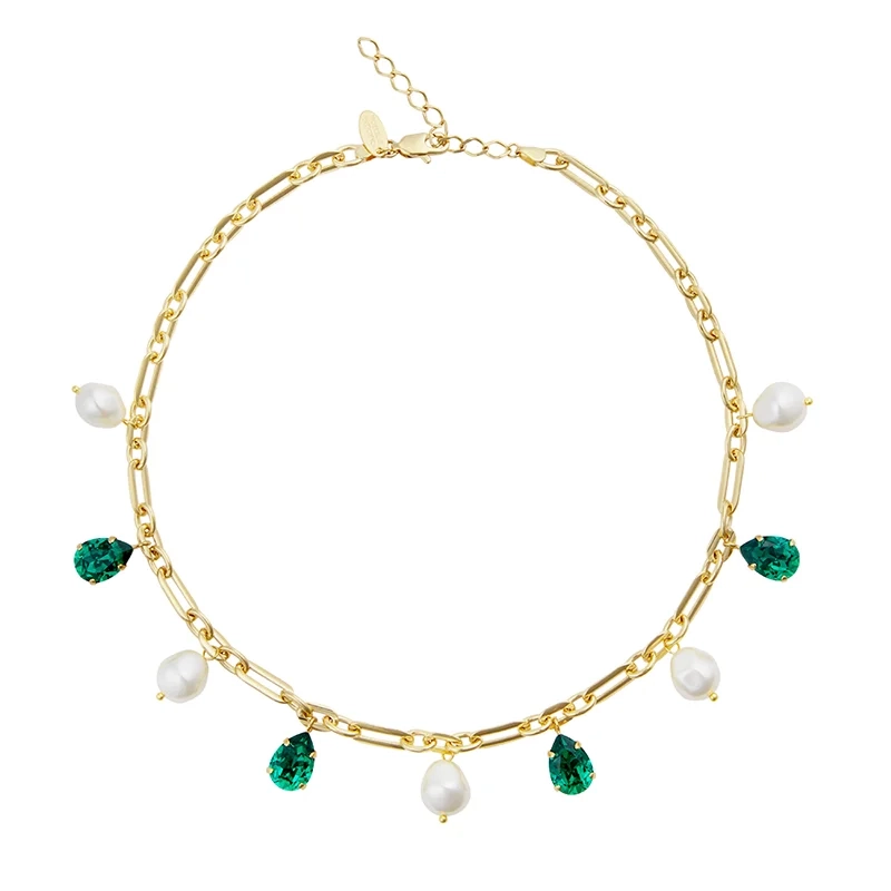 Caroline Svedbom - Ayra Necklace Gold Pearl / Majestic Green