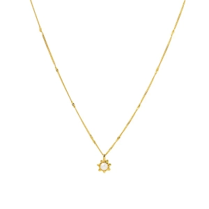 Florentina Perlenkette Gold – handgefertigte Halskette aus vergoldetem Silber mit gedrehter Kette und Blume mit Süßwasserperle.