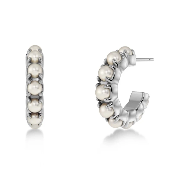 Örhängen i polerat rostfritt stål med små pärlemorpärlor