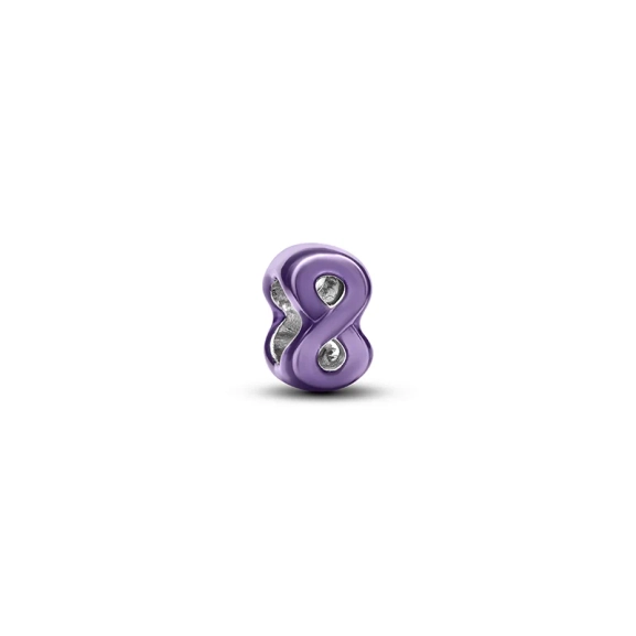 Mini-Charm „Purple Eternity“ von Pandora aus Sterlingsilber mit schimmerndem lila Emaille und eleganten Details.