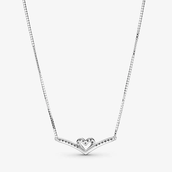 Glittrande Wishbone Heart Collier Halsband - PANDORA - Snabb frakt & paketinslagning - Nordicspectra.se