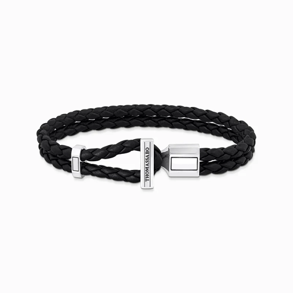 Lederarmband doppelt in Schwarz Silber - Thomas Sabo - Nordic Spectra
