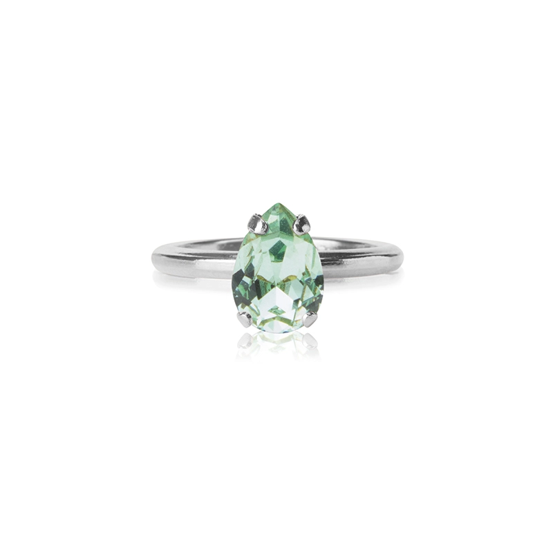 Caroline Svedbom - Petite Drop Ring Rhodium Chrysolite