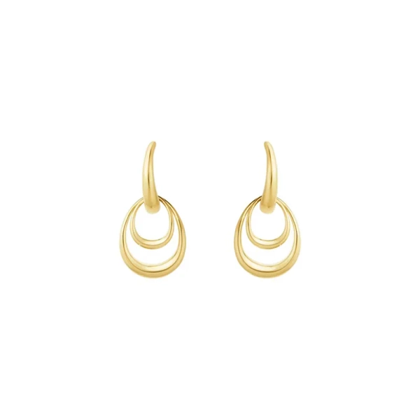 Offspring Dubbla Örhängen Små i 18K guld med sammanlänkade former och blank yta från Georg Jensen.