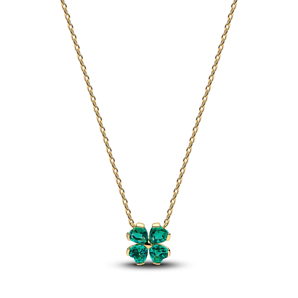 PANDORA - Gr&ouml;nt Fyrkl&ouml;ver Halsband Guld