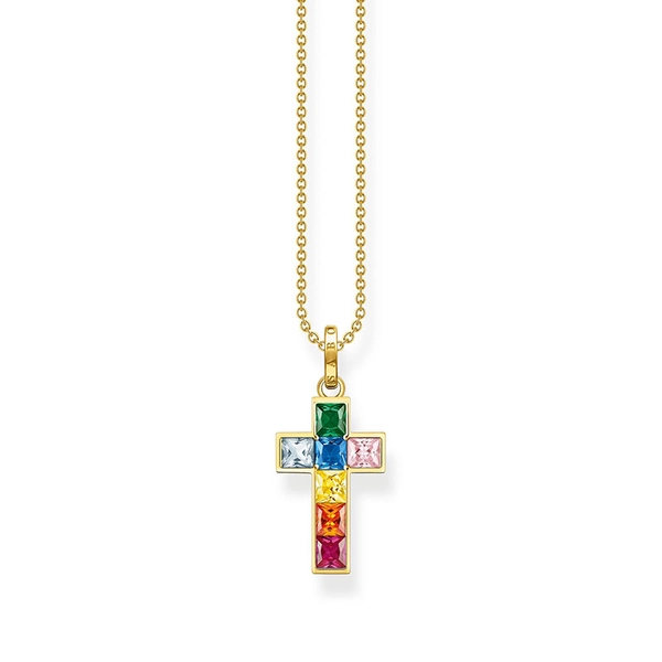 Kette Kreuz Bunte Steine Gold von Thomas Sabo, Schneller Versand - Nordicspectra.de