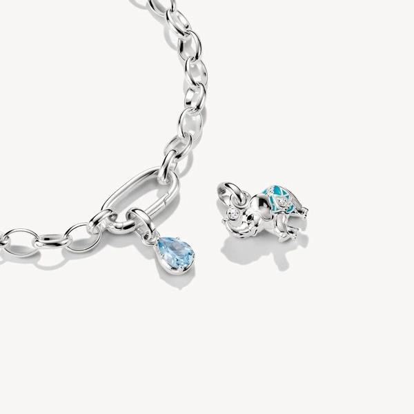 Thomas Sabo CC Connect Månadssten Mars – berlock i silver med akvamarinfärgad cubic zirconia och gravyr "Mar".