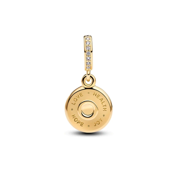 vergoldet mit 14 Karat Gold. Festlicher Geburtstagskuchen mit funkelnden Steinen und der Botschaft „Happy Bday“. Auf der Rückseite befinden sich die Kuchenplatte