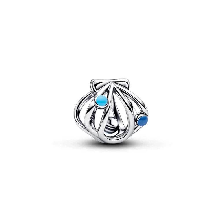 Snäcka Berlock i sterlingsilver från Pandora med blå emaljdroppar