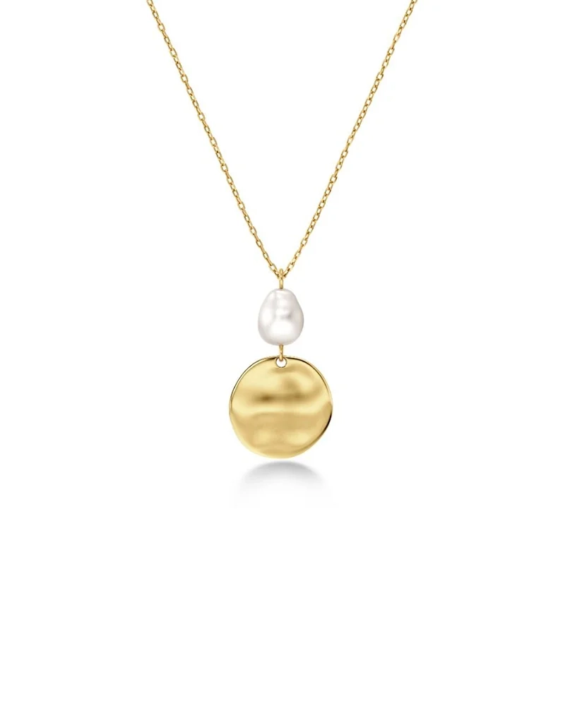 Elegant halsband i 14K guldplätering med pärlemorpärla och oregelbundet hänge på en justerbar ankarkedja