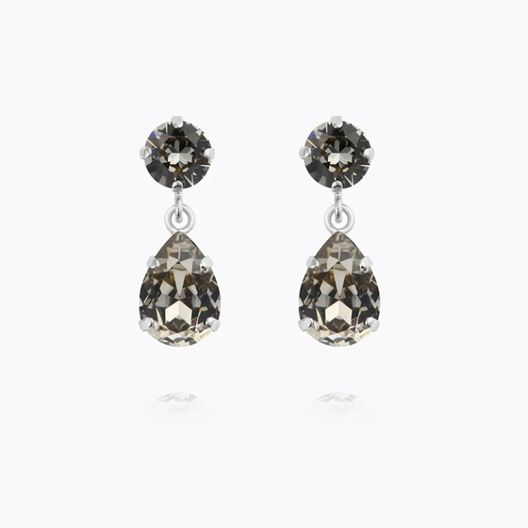 Mini Drop Earrings i rodium med svarta diamanter