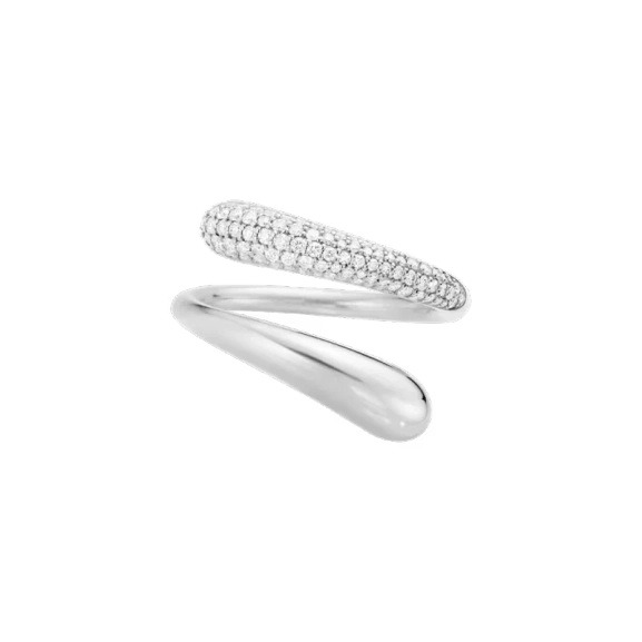 Mercy Simple Twist Ring aus Silber mit wellenförmiger Gestalt und Pavé-Diamanten