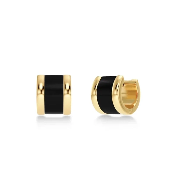 Frame Enamel Hoops i 14K guldplätering med svart emalj