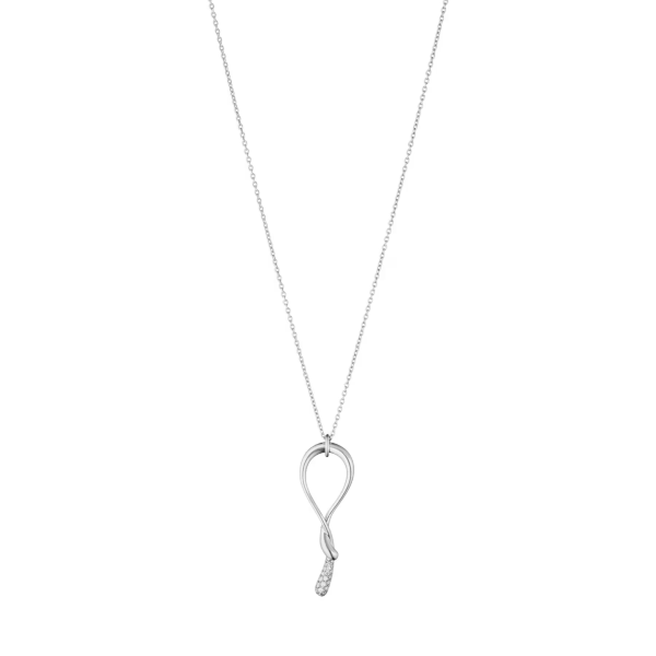 Die Mercy Swirl Halskette aus Silber mit wellenförmiger Silhouette und Pavé-Diamanten wurde von Jacqueline Rabun für Georg Jensen entworfen.