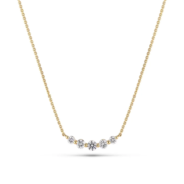 Tiara Piccolo Necklace 14K Guld med fem gnistrande syntetiska diamanter i en elegant böjd linje