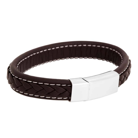 Brunt Läderarmband Med Vit Söm - By Billgren - Snabb frakt & paketinslagning - Nordicspectra.se