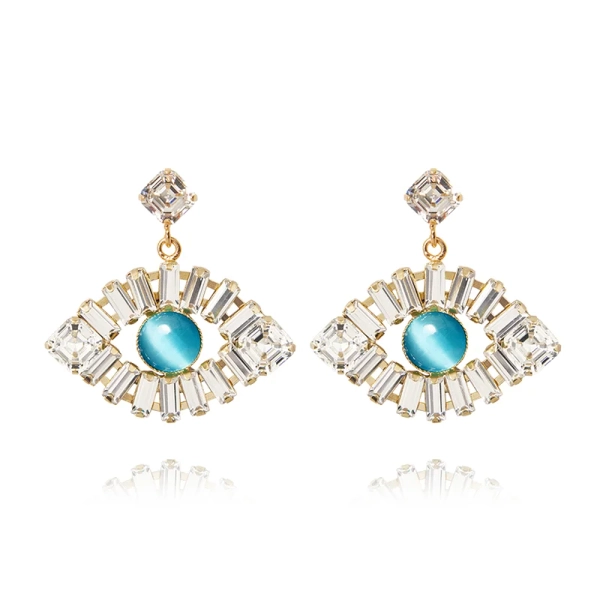 Greek Eye Statement Earings Gold Crystal/Aquamarine - Caroline Svedbom - Snabb frakt & paketinslagning - Nordic Spectra