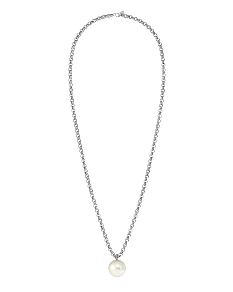 Långt halsband i rostfritt stål med en stor pärlemorpärla som charm