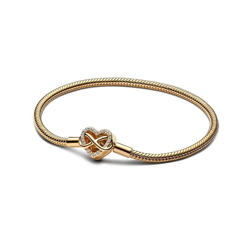 PANDORA - Moments Glittrande Ormkedjearmband med Hjärtlås Guld
