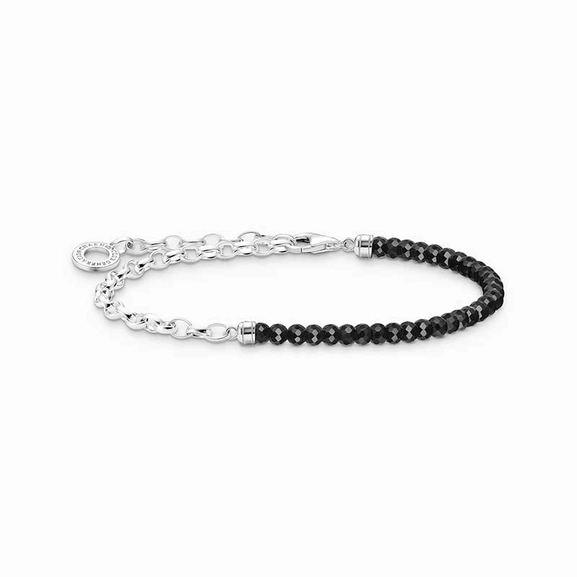 Charm bracelet with black onyx beads and chain links silver - Thomas Sabo - Suuri valikoima & ilmainen lahjapaketointi - Nordicspectra.fi