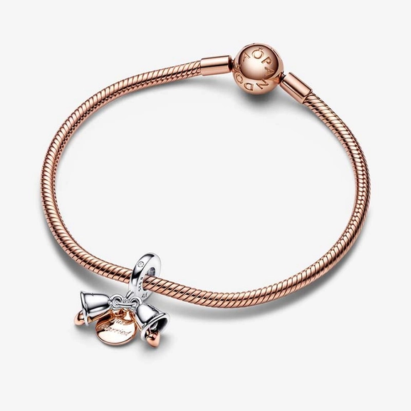 Bicolor Hochzeitsglocken Doppelter Charm-Anhänger von PANDORA, Schneller Versand - Nordicspectra.de