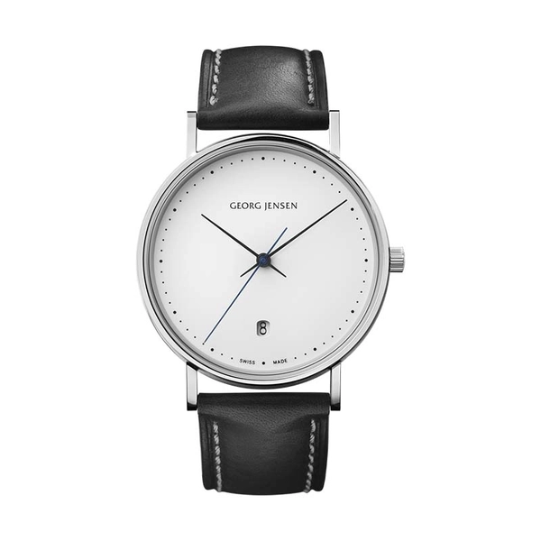 Koppel 38 mm - Kvarts - Vit urtavla/Svart läderrarmband - Georg Jensen klockor - Snabb frakt & paketinslagning - Nordicspectra.se