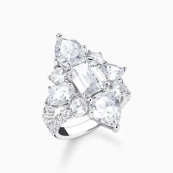 Cocktailring mit weißen Steinen in drei Schliffarten Silber - Thomas Sabo - Nordic Spectra
