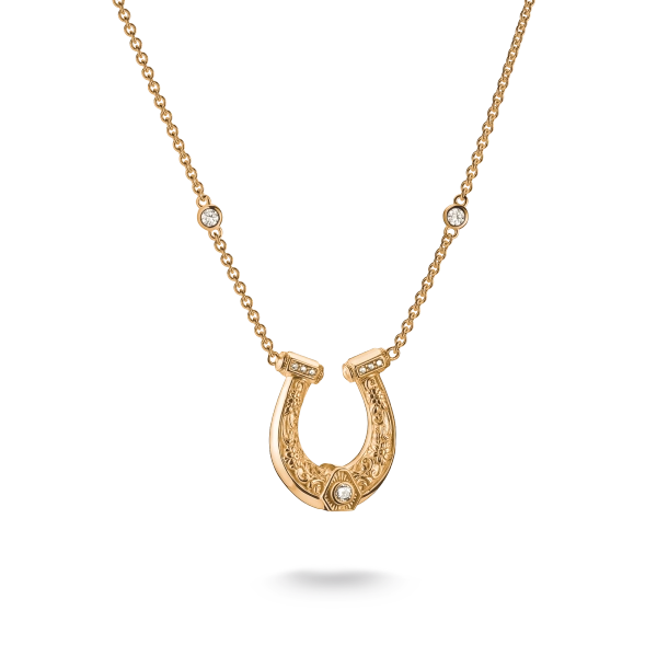 Hästsko Elyndra Halsband Guld från Thomas Sabo med blommig dekoration och vita zirkoniastenar på förgylld kedja.
