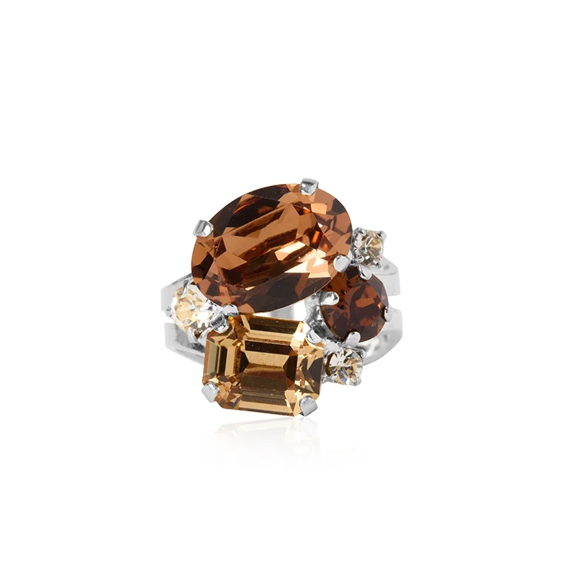 Caroline Svedbom - Mini Carolina Ring Rhodium Recreated Topaz Combo