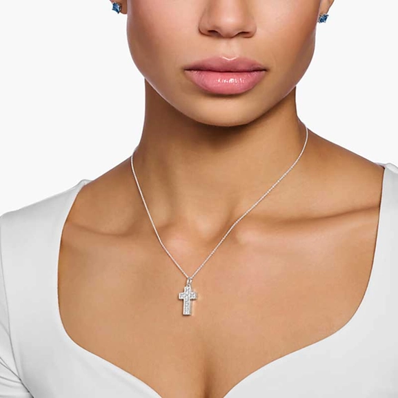 Necklace cross with white stones silver - Thomas Sabo - Suuri valikoima & ilmainen lahjapaketointi - Nordicspectra.fi