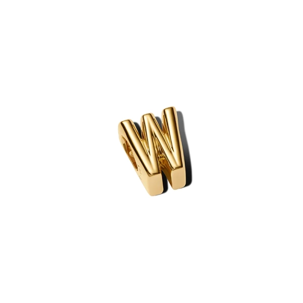Elegant Pandora Moments bokstav W-berlock i 14K guldpläterad metall för att skapa personliga budskap eller ord. Lägg till denna sofistikerade berlock för en unik stil.