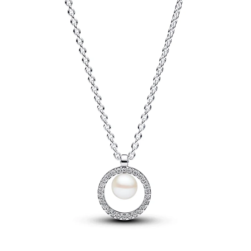 PANDORA – Collierhalsband med Cirkel & Sötvattenspärla
