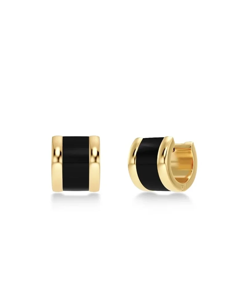 Frame Enamel Hoops i 14K guldplätering med svart emalj