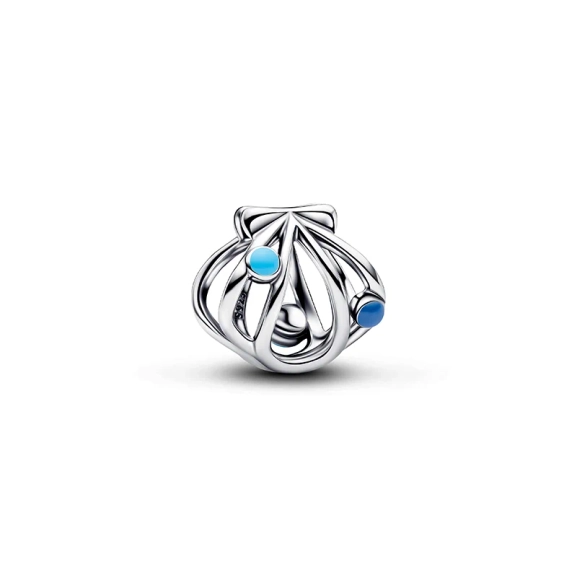 Muschelanhänger aus Sterlingsilber von Pandora mit blauen Emaille-Tropfen