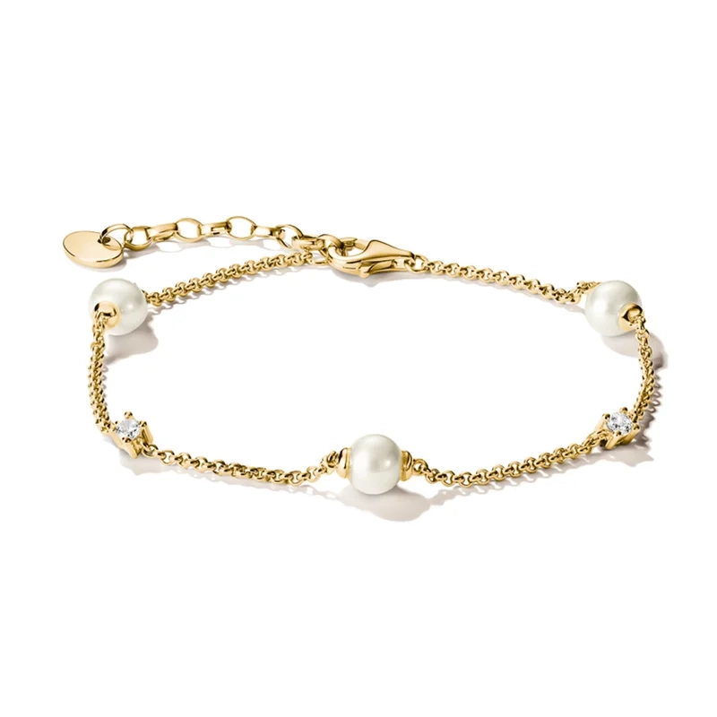 Thomas Sabo - Armband med Pärlor & Vita Stenar Guld
