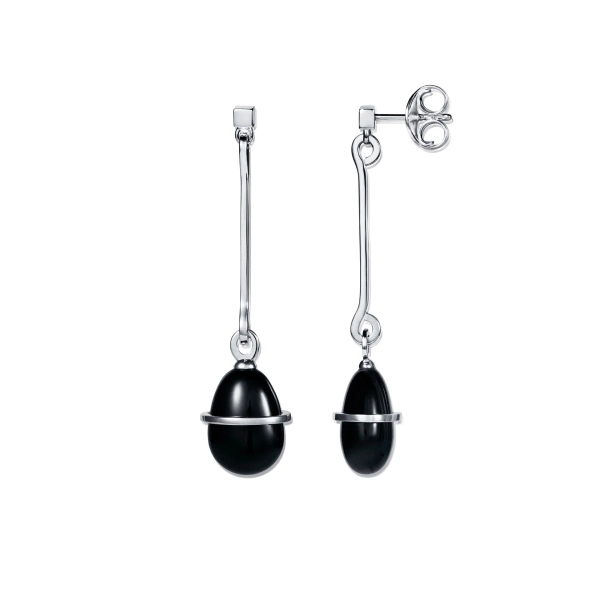 tropfenförmige Ohrringe aus Silber mit schwarzem Onyx und länglichen Details